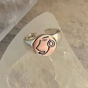 925 Sterling Silver Portrait Portrait Icon Adjustable Minimalist Ring
